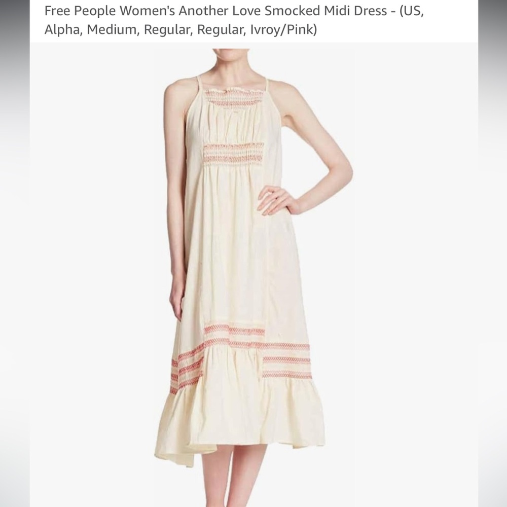 Free People Cream and Orange Smocked Tiered Sundress